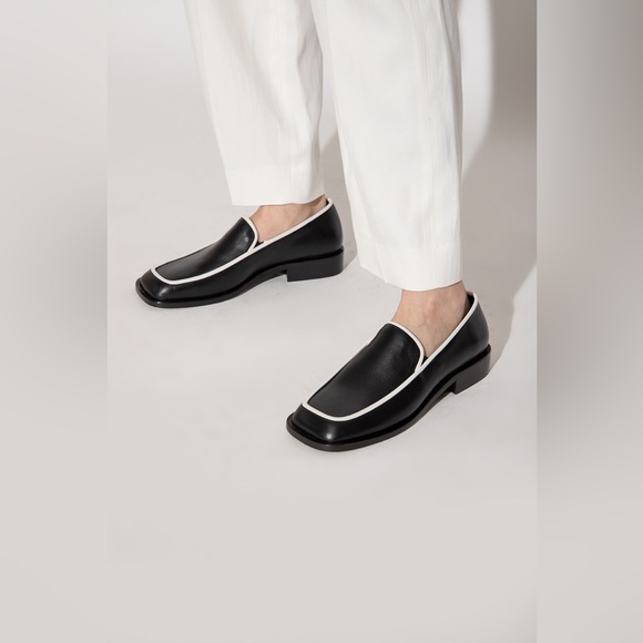 Wandler Lucy Bicolor Black Leather Square Toe Loafers White Trim Size 39 NWOB